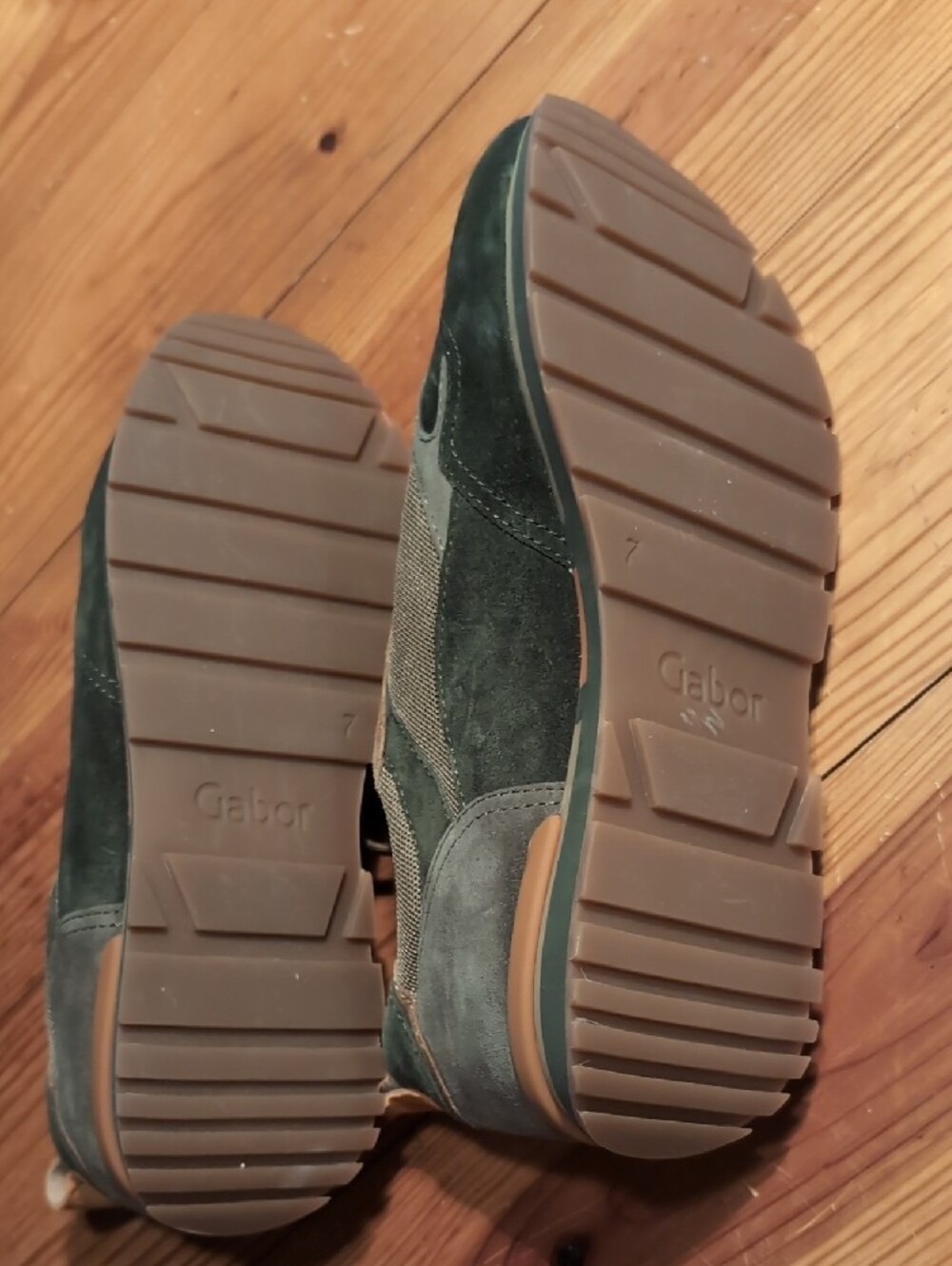 Gabor Casual Suede and Mesh Sneaker in Olive Green and Tan - Picture 3 of 3